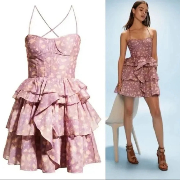 Ulla Johnson Celina Bodice  Ruffle Silk Blend Mini Dress NWT in Purple - Picture 9 of 9